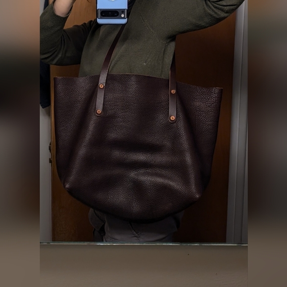 💥Go Forth Goods Avery Large Tote Bag Mocha Pebbled Leather Made in America💥 - Picture 6 of 16